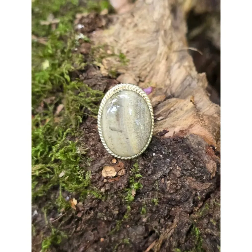 Vintage Oval Sterling Silver Willow Creek Jasper Ring Signed Tested Unisex